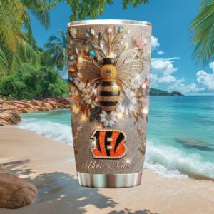 Cincinnati Bengals Personalized Jeweled Bee Diamond Sparkle Tumbler