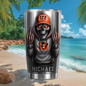 Cincinnati Bengals Skull Middle Finger Custom Name Tumbler NFL Gameday Gear