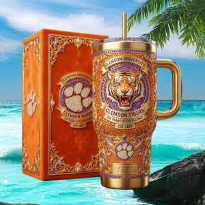 Clemson University Tigers 130 Years of Excellence 3D Jeweled Purple & Orange Tumbler