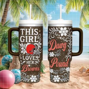 Cleveland Browns Floral Glitter 40oz Tumbler With Handle and Straw