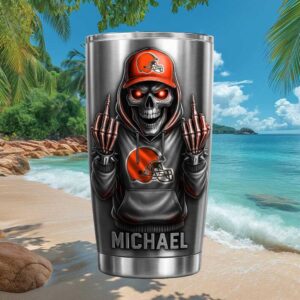 Cleveland Browns Skull Middle Finger Custom Name Tumbler Custom Fan Gift