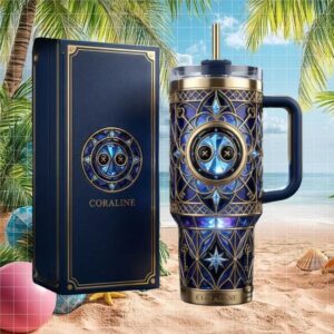 Coraline “Other Mother” Button Eyes & Secret Key Luxury Blue Tumbler