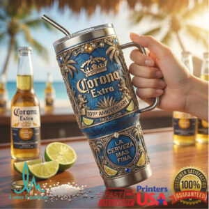 Corona Extra 101st Anniversary La Cerveza Mas Fina 3D Tropical Tumbler