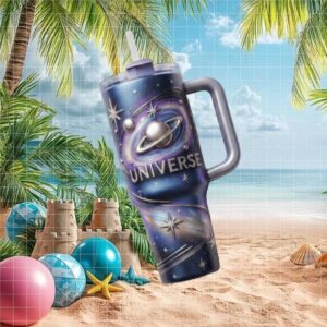 Cosmic Universe Galaxy Saturn 3D Embossed Purple Nebula 40oz Tumbler