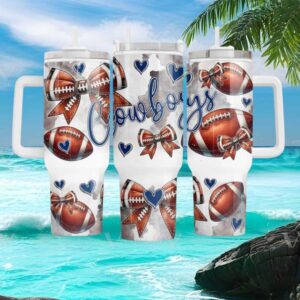 Cowboys Football Coquette Bows and Hearts Girly Tumbler Wrap