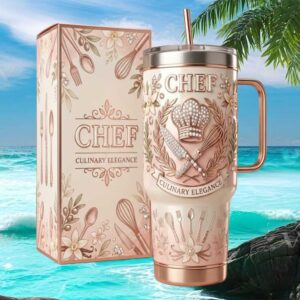 Culinary Elegance Chef 40oz Tumbler Rose Gold & Pearl Professional Gift Box