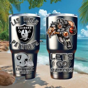 Custom Las Vegas Raiders Tumbler Personalized Name NFL Football Mascot Travel Mug