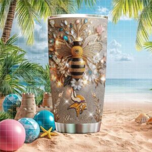 Custom Minnesota Vikings Jeweled Bee Tumbler Personalized Name Football Gift