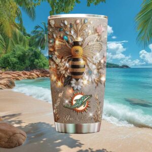 Custom Name Miami Dolphins Jeweled Bee Sparkling Floral Tumbler