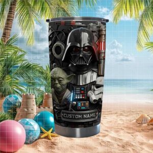Custom Name Star Wars Darth Vader & Yoda 20oz Skinny Tumbler Personalized Sci Fi Galactic Warrior Coffee Tumbler