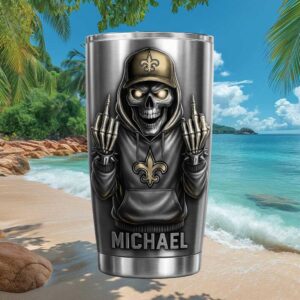 Custom New Orleans Saints Skull Hoodie Middle Finger Tumbler