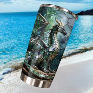 Custom Stained Glass Dragon Tumbler Mythical Green Dragon Personalized Gift