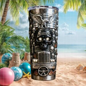 Custom Trucker Skull and Eagle American Flag Patriotic 3D Design Tumbler