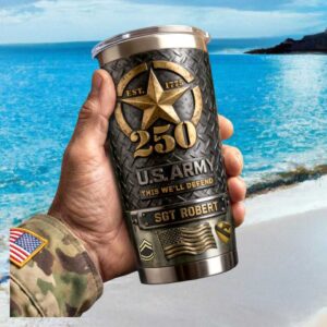 Custom US Army 250th Anniversary Commemorative Military Veteran Tumbler