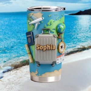 Custom World Traveler Passport and Map Theme Personalized Vacation Tumbler