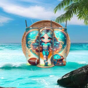 Cute Chibi Anime Football Girl 20oz Skinny Tumbler Wrap Design