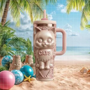 Cute Pink Pearlescent Cat Tumbler 3D Kawaii Kitty Lover Tumbler