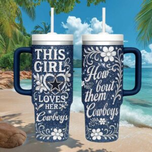 Dallas Cowboys Aesthetic Floral Glitter Football 40oz Tumbler Design