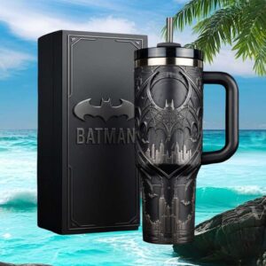 Dark Knight Batman Gotham City 3D Sculpted Matte Black 40oz Tumbler