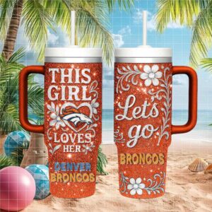Denver Broncos Fan Gift Sparkly Orange 40oz Tumbler with Straw