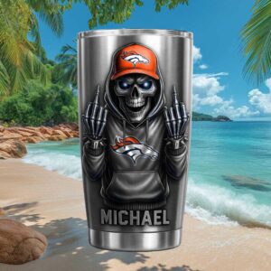 Denver Broncos Skull Middle Finger Custom Name Tumbler Personalized Drinkware