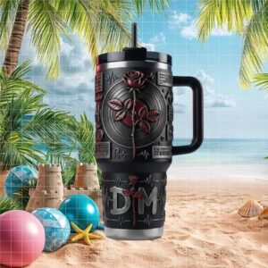Depeche Mode Rose & Vinyl Record Inspired Custom 40oz Tumbler with Handle