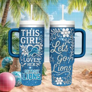Detroit Lions This Girl Loves Her Lions Blue Glitter 40oz Tumbler with Handle