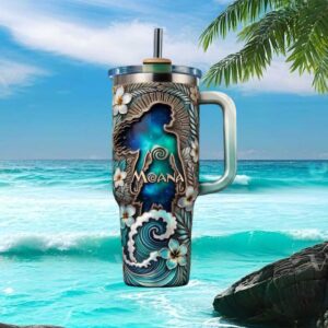 Disney Moana Ocean Wave Silhouette 3D Floral 40oz Tumbler