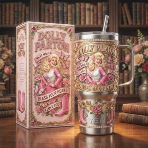 Dolly Parton Queen of Country Pink & Gold 3D Floral 40oz Tumbler