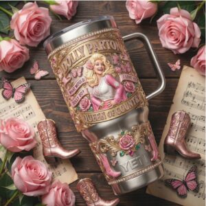 Dolly Parton Queen of Country Pink & Gold 3D Floral 40oz Tumbler