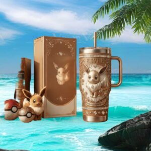 Eevee Endless Potential Pokémon 3D Elegant Cream & Gold Filigree Tumbler & Box