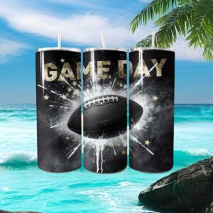 Explosive Game Day Football Tumbler Design Black and Gold Stars Wrap