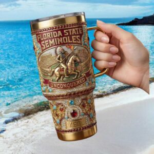 FSU Seminoles Custom Gold & Turquoise Embellished Travel Tumbler