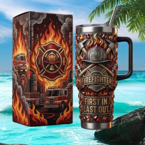 Firefighter “First In Last Out” Embossed Tumbler 3D Fire & Helmet Collector Set
