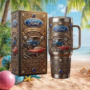 Ford Motor Company 123rd Anniversary 1903 2026 3D Embossed 40oz Tumbler with Handle
