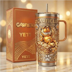 Garfield “Born To Be Lazy” 3D Embossed Gold Luxury Tumbler