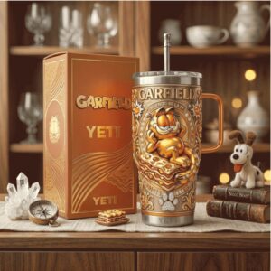 Garfield “Born To Be Lazy” 3D Embossed Gold Luxury Tumbler