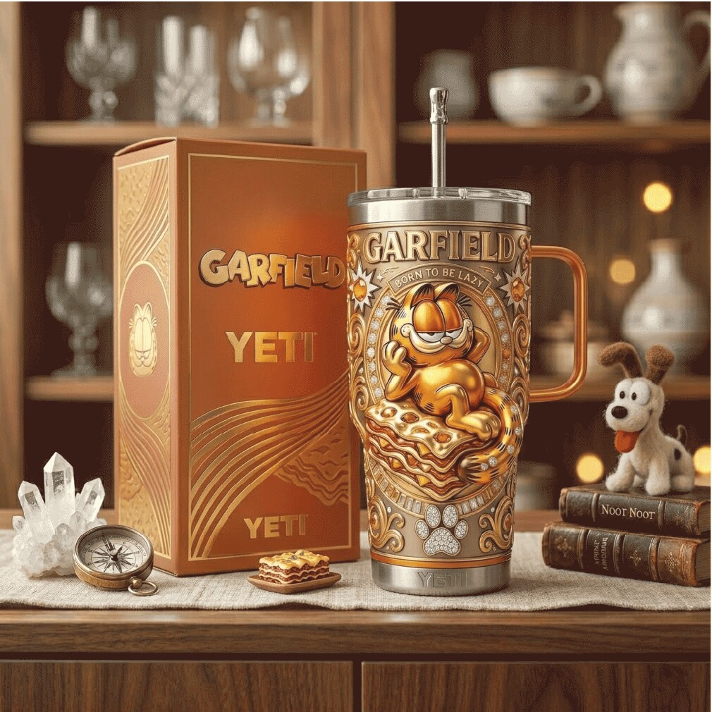 Garfield “Born To Be Lazy” 3D Embossed Gold Luxury Tumbler Garfield “Born To Be Lazy” 3D Embossed Gold Luxury Tumbler