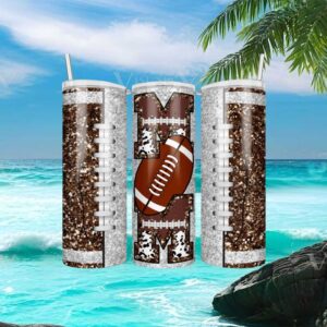 Glitter Football Mom Brown and White Leopard Print Tumbler Wrap