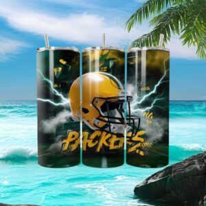 Green Bay Football Helmet Lightning Graphic Tumbler Design