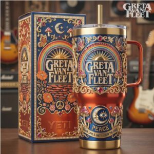 Greta Van Fleet “Peace, Love & Unity” Psych Rock Retro 40oz Tumbler with Custom Gift Box