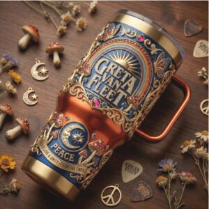 Greta Van Fleet “Peace, Love & Unity” Psych Rock Retro 40oz Tumbler with Custom Gift Box