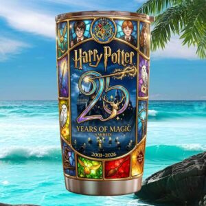 Harry Potter 25 Years of Magic 2001 2026 Stained Glass Hogwarts Tumbler