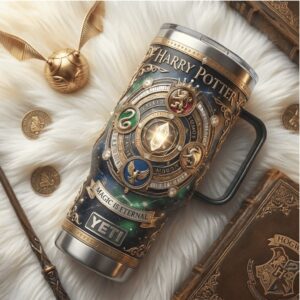 Harry Potter Hogwarts “Magic Is Eternal” 3D Crest Gold Tumbler