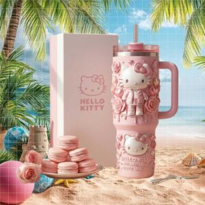 Hello Kitty Kawaii Love Luxury 3D Sculpted Pink Tumbler with Handle