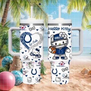 Hello Kitty x Indianapolis Colts 40oz Tumbler with Handle NFL Blue & White