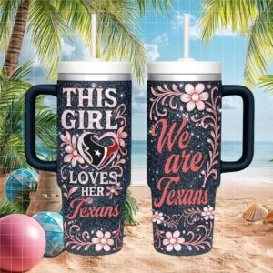 Houston Texans We Are Texans Heart & Flowers Glitter 40oz Tumbler Wrap