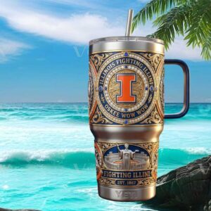 Illinois Fighting Illini Heritage Series Tumbler Navy & Gold Ornate Steel Tumbler