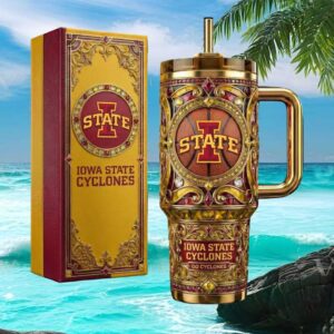 Iowa State Cyclones Go Cyclones NCAA 3D Luxury Gold & Ruby Fan Tumbler & Box