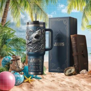 JAWS 1975 “Don’t Go In The Water” 3D Shark Attack 40oz Blue Tumbler JAWS 1975 “Don’t Go In The Water” 3D Shark Attack 40oz Blue Tumbler